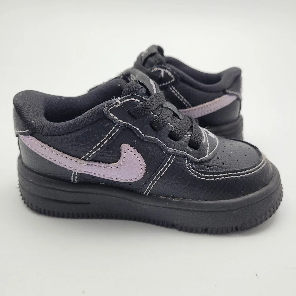 Nike Air Force 1 Baby 6C Black Purple Leather Hook & Loop Low Top HJ6764-001